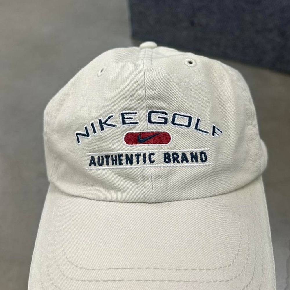 Vintage Y2K Nike Golf Authentic Brand Strapback Dad Hat Cap Cream Khaki - Picture 5 of 8